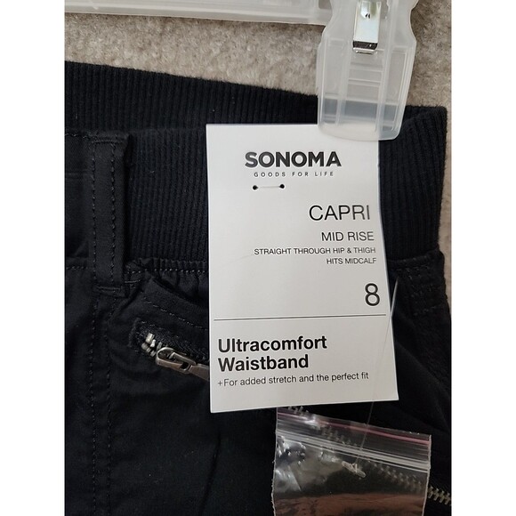 SONOMA Utility Cargo Capri Pants Women 8 Black Ultracomfort Waist Zip Pocket NEW - Picture 6 of 11